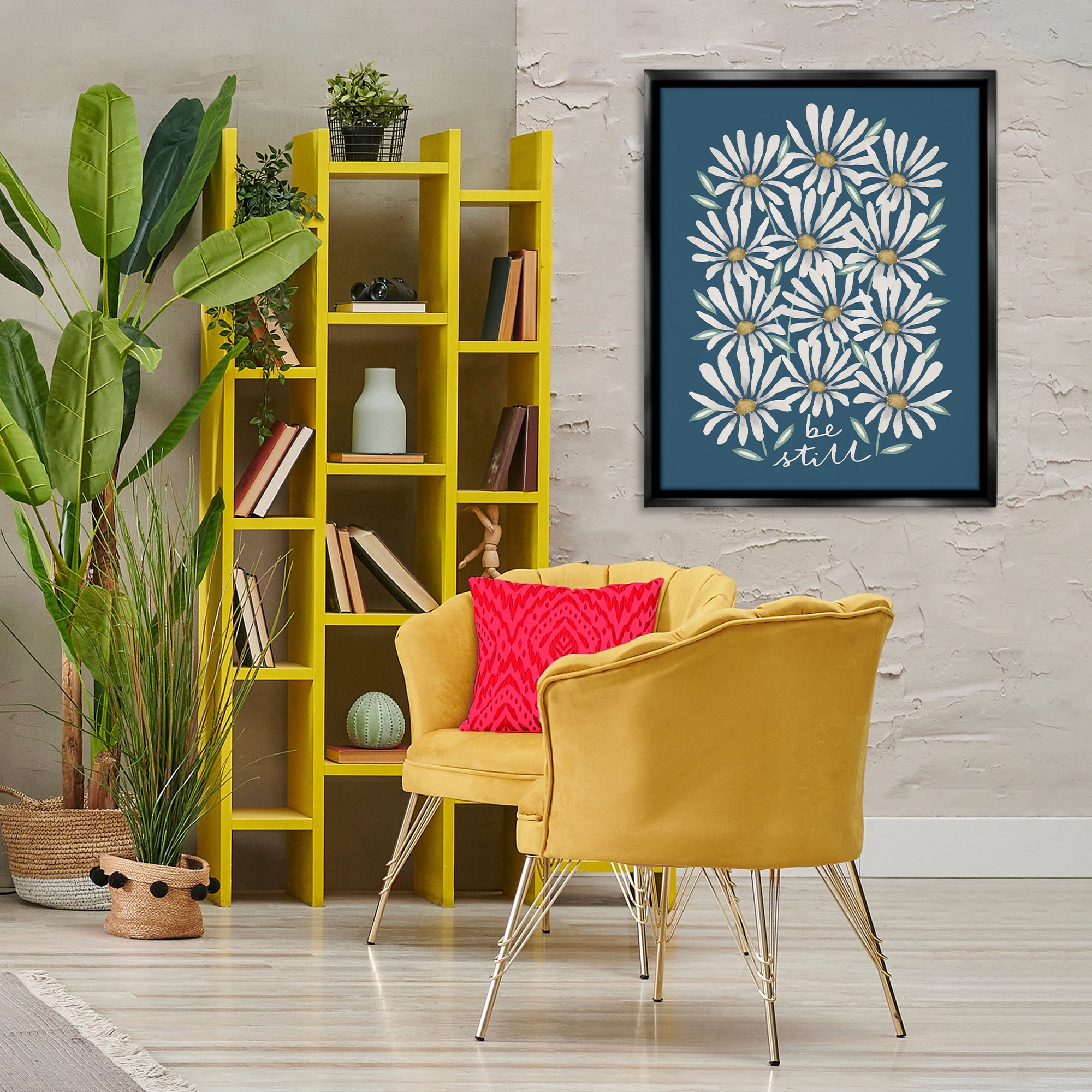 Stupell Industries Be Still Daisy Pattern Botanical & Floral Painting Black Floater Framed Art Print Wall Art, 25 x 31