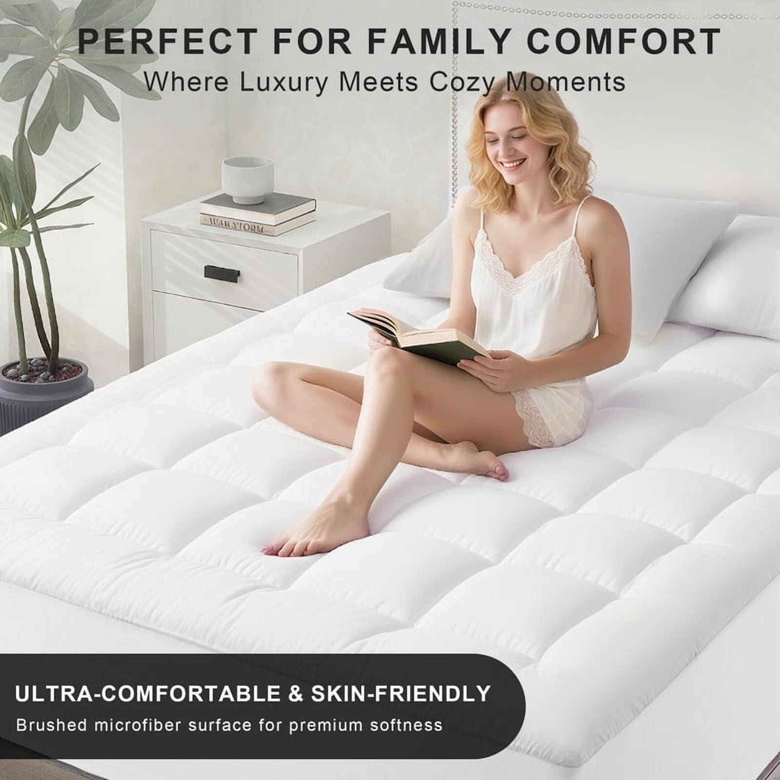 King Mattress Topper, Extra Thick King Size Mattress Pad King Mattress Protector for Back Pain，Cooling White Mattress Topper King with Deep Pocket Mattress Cover King Size Bed Topper