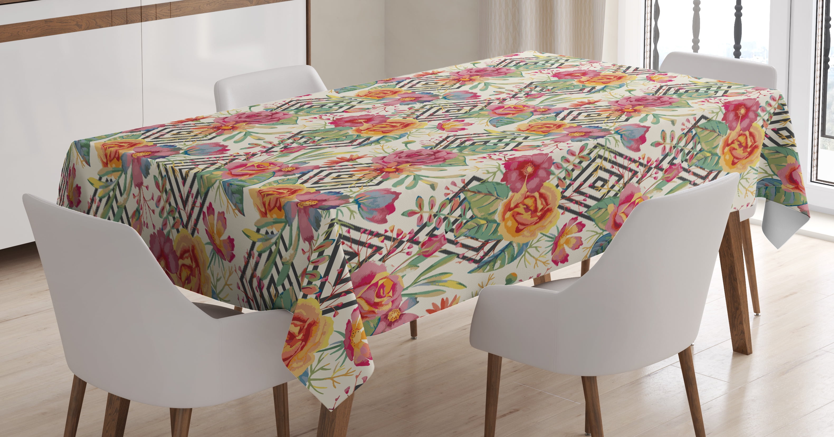 Watercolor Tablecloth, Diamond Shaped Rectangles Patterned Background