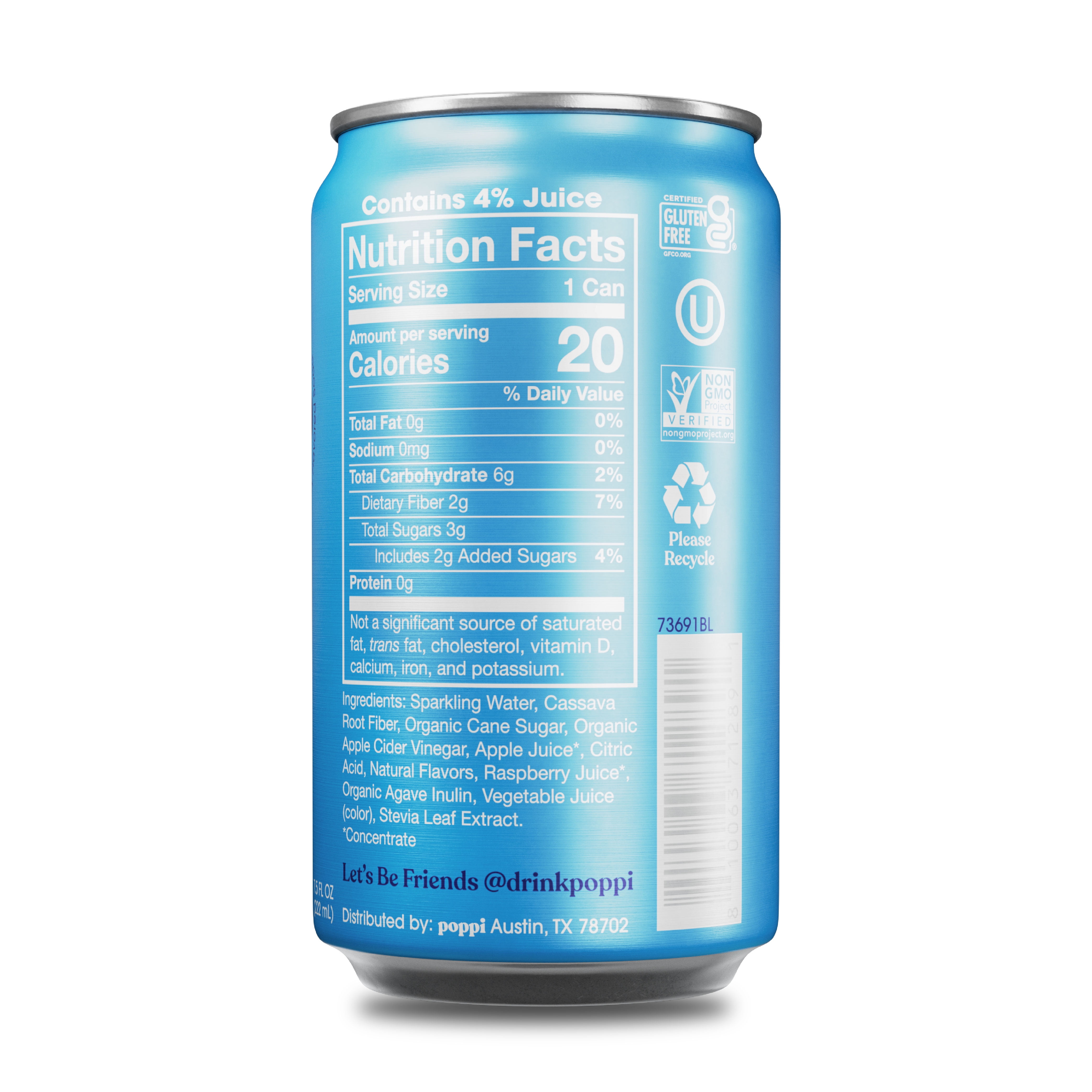 poppi Wild Berry Prebiotic Soda, 7.5 oz, 1 Single Can