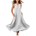 thumbnail image 4 of ClodeEU Women's V Neck Sleeveless Maxi Dress with Pockets,Casual Loose Flowy Summer Swing Dress White,Women's Plus XL, 4 of 9