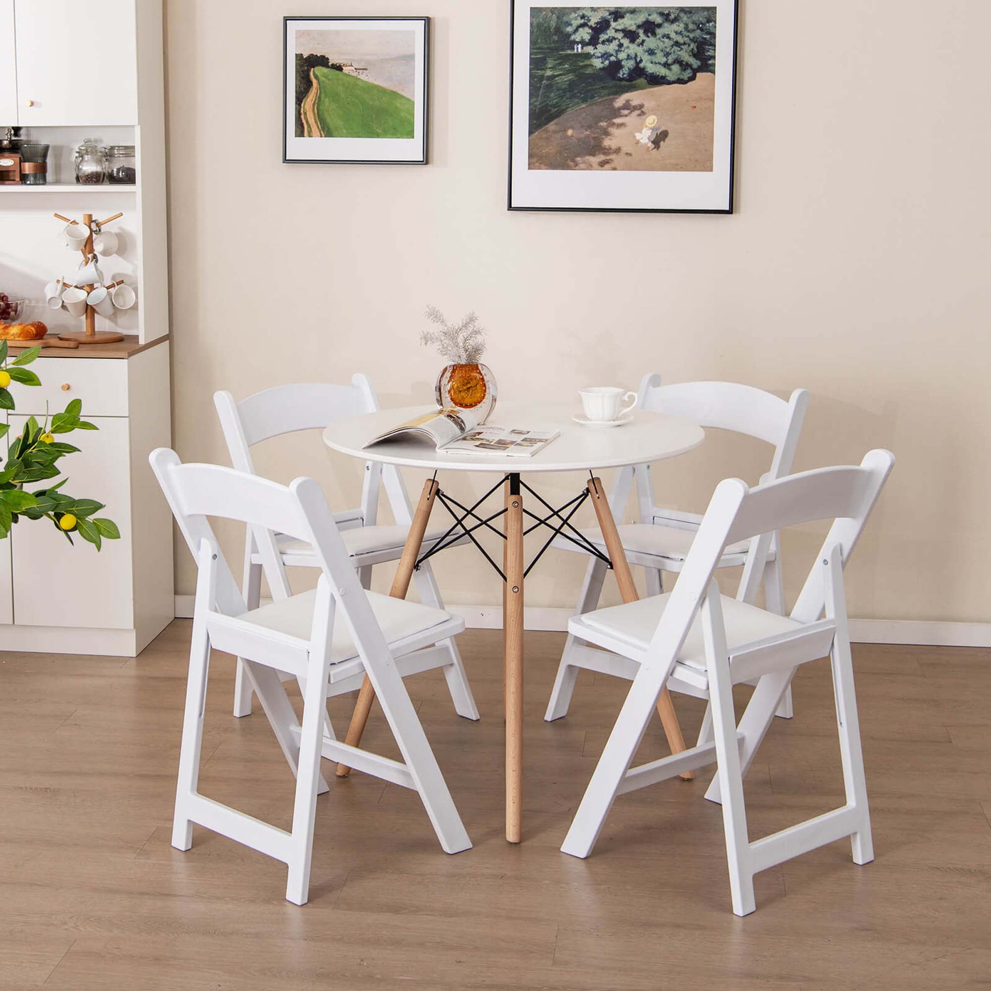 Costway 4 Pack Resin Folding Chairs with Padded Seat All-Weather Resin Frame Patio
