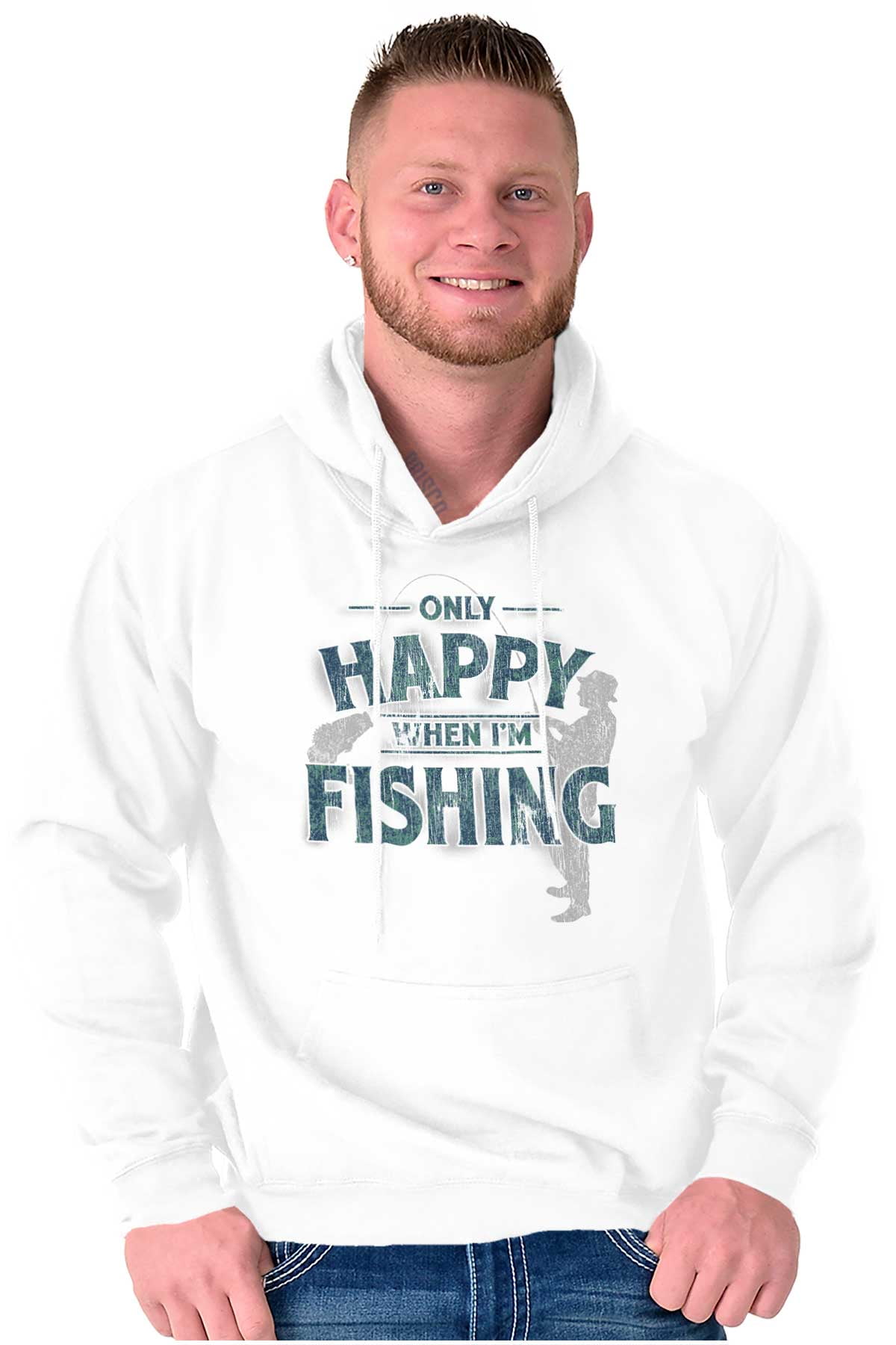 Fishing Funny Happy Angler Fishermens Men's Big & Tall Graphic Hoodie Brisco Brands 3X