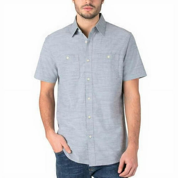 Lee Men's Short Sleeve Button Down Woven Shirt, Gray Stripes Large