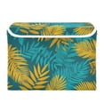 thumbnail image 2 of Foldable Fabric Storage Bin With Handle Collapsible Basket Box Storage With Lid Organizer Tropical Leaves, 2 of 7