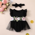 thumbnail image 5 of Likimi Newborn Baby Girls Romper With Headband Flutter Sleeve Floral Prints Crew Neck Summer Fashion Comfort Bodysuits Black Size 1-3 Months, 5 of 5