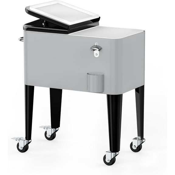 SHAREWIN 60 Quart Cooler Cart with Wheels and Handle, Drink Cooler Carts for Outdoor or Indoor Entertaining, Portable Bar Ice Chests with Bottle Opener & Cap Collector & Drain