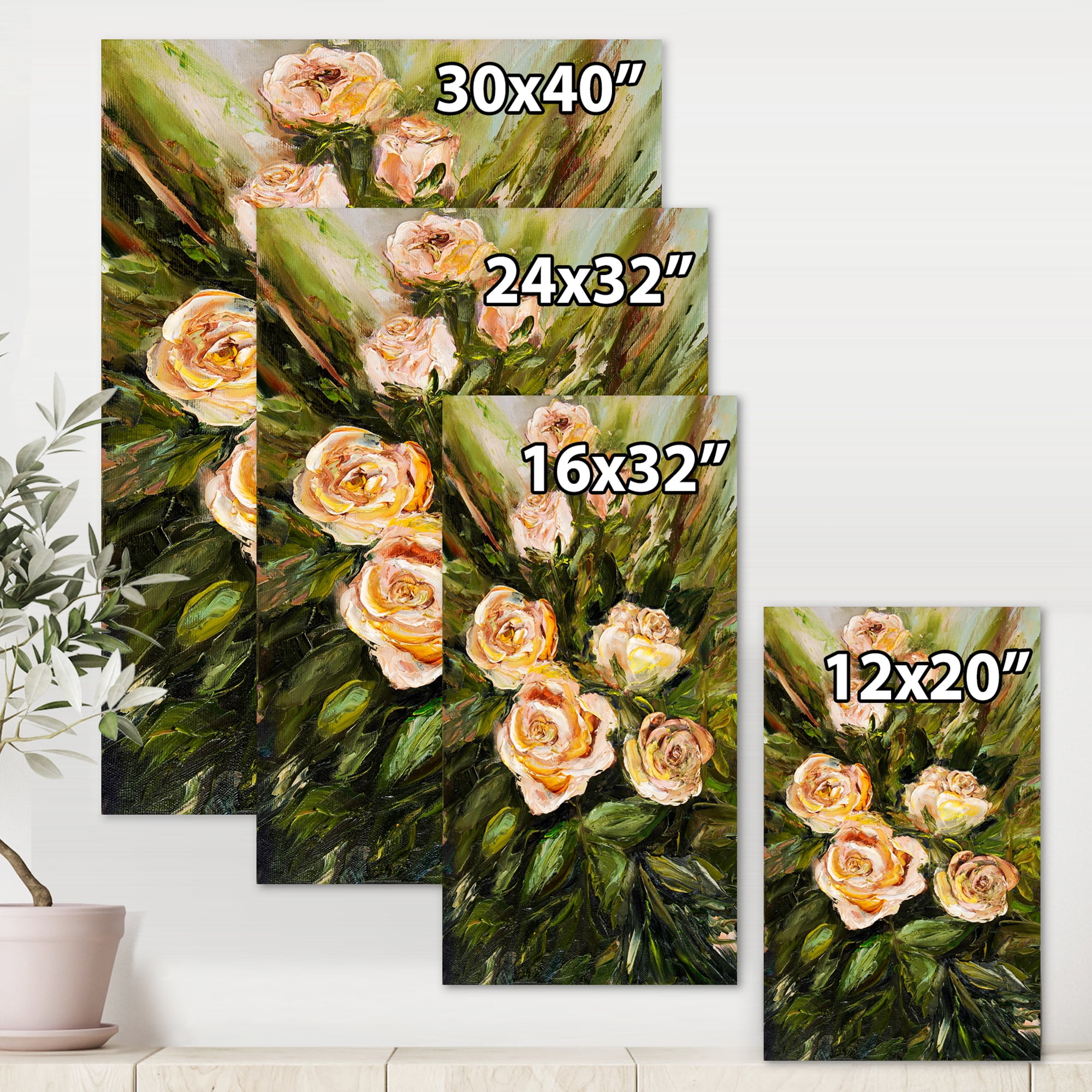 Designart ' Abstract Four VIntage Pink Roses ' Traditional Canvas Wall Art Print
