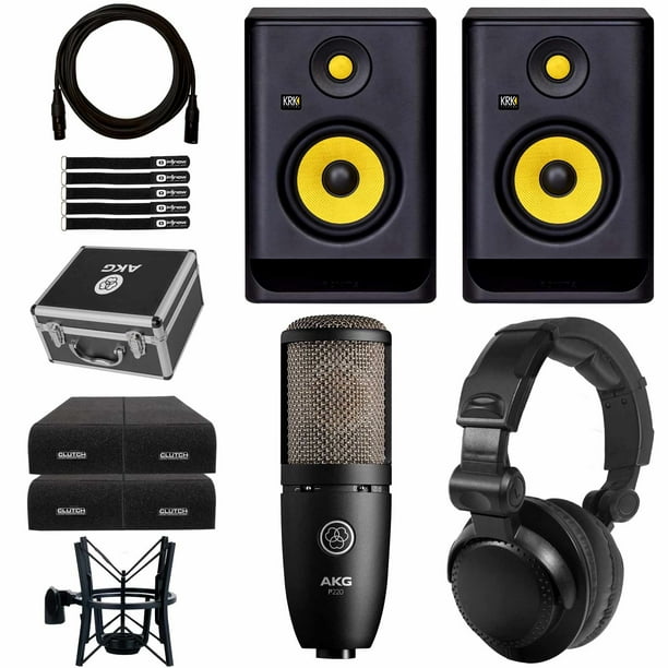 (2) KRK Rokit 5 G4 RP5G4 5" Powered Studio Monitors with AKG Condenser Microphone Package