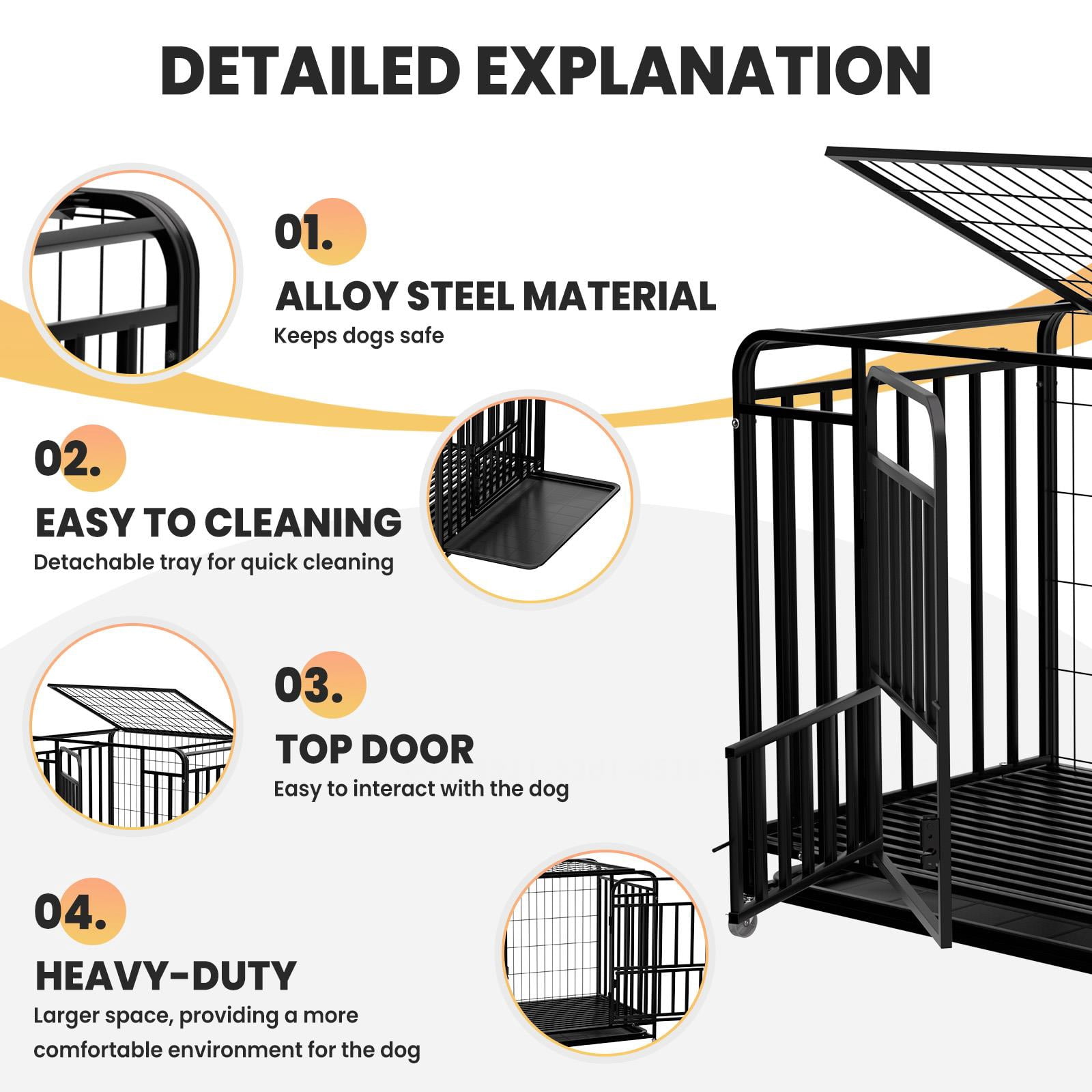 QUHEE 38 inch Sturdy Black Metal Dog Crate with Removable Tray and Lockable Wheels, Pet Kennel for Small and Medium Dogs Indoor Outdoor Use
