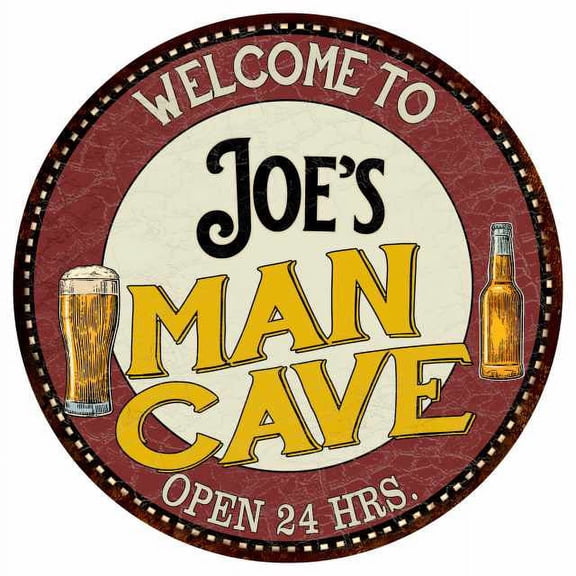 Joe's Man Cave 14" Round Metal Sign Kitchen Bar Wall Decor 100140035015