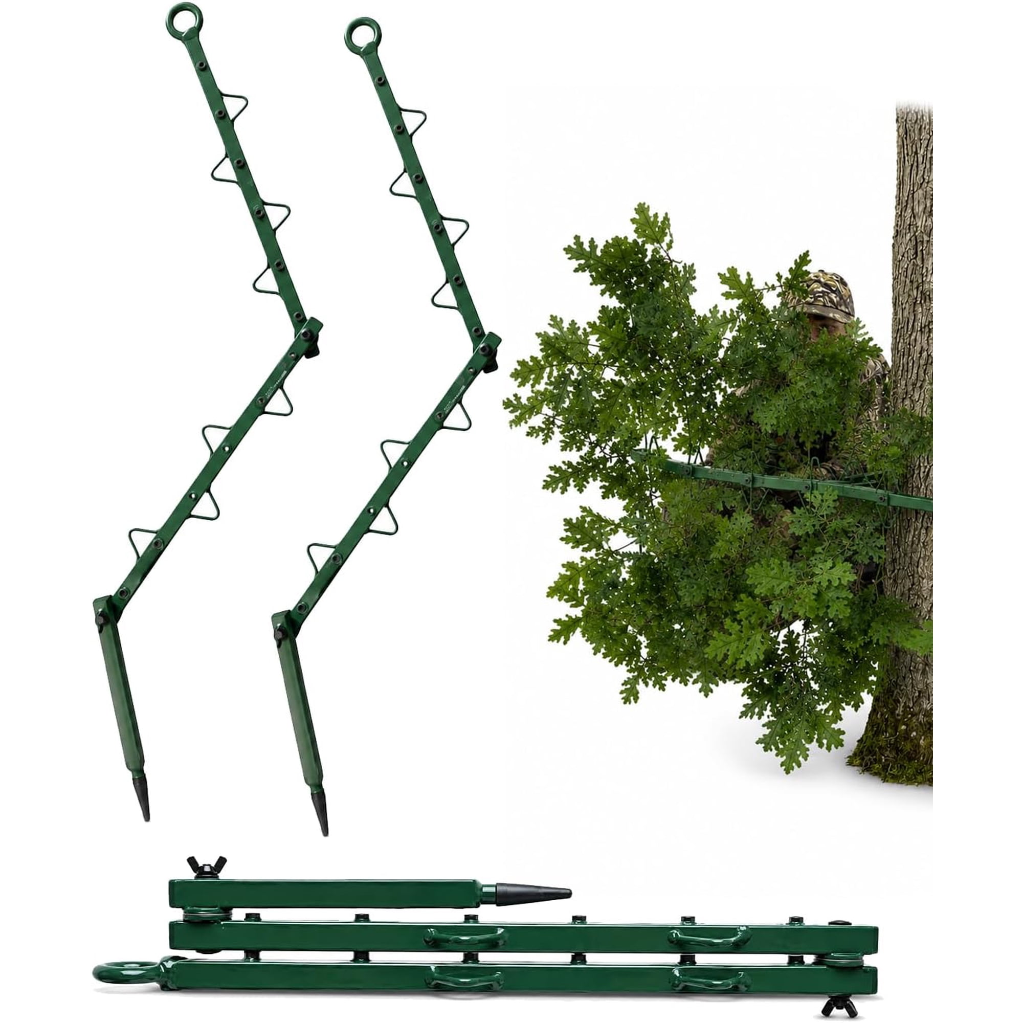 2026 Portable Hunting Concealment Branch Stand Foldable Camo Screening Cover with Realistic Oak Leaves Adjustable Multi-Hook Tree Stand Blind Accessory for Deer Turkey Outdoor Hunting 2PCS