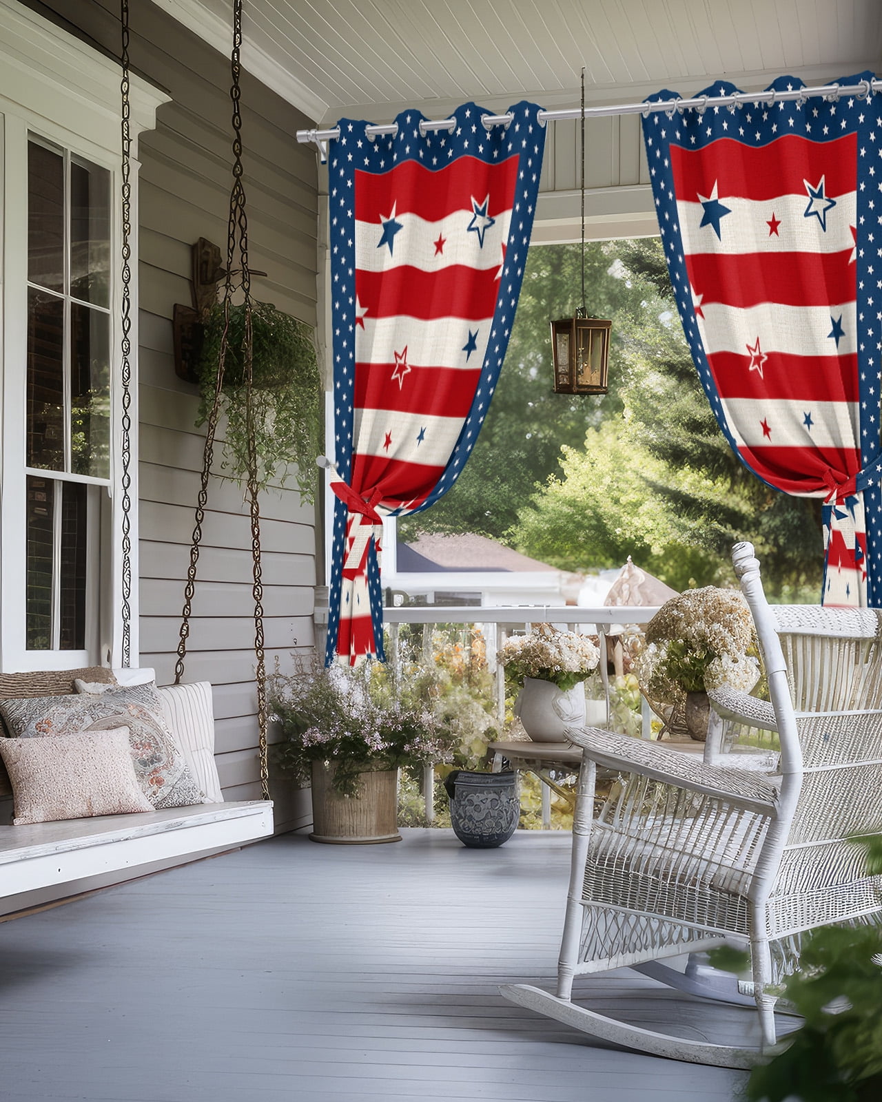 Outdoor Curtains for Patio, 4th of July Waterproof Blackout Outside Curtain for Porch/Pergola/Gazebo, American Flag Star Patriotic Independence Day Thermal Insulated Drapes, 1 Panel, 54 x 95 Inch