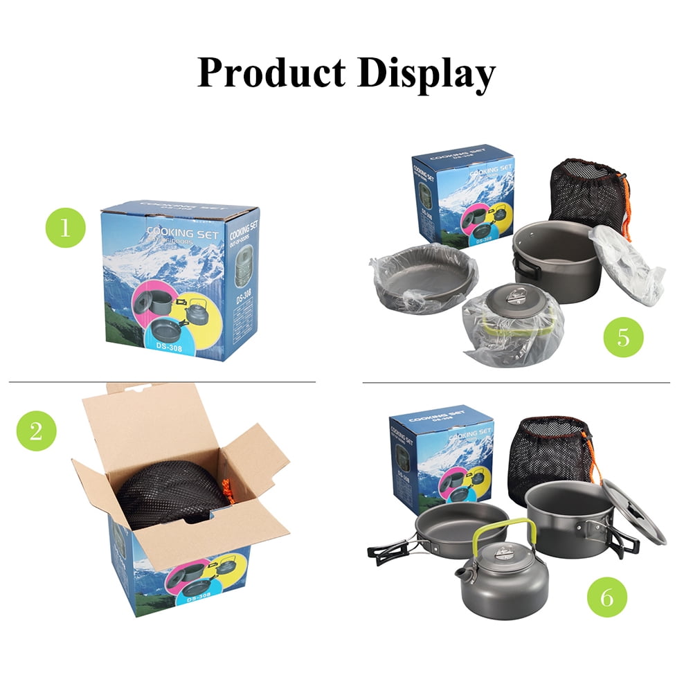 2-3 Person Pot Teapot Combination Set Non-stick Lightweight Pan Cauldron Portable Outdoor Cookware For Hiking