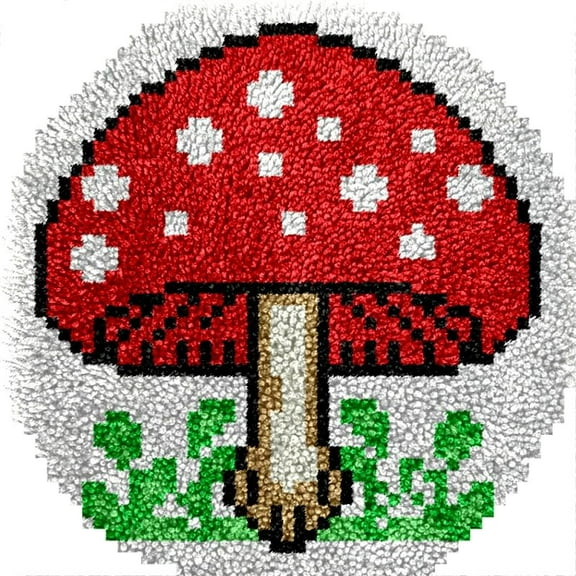 Small Size Mini Mushroom Latch Hook Kits Rug DIY Cushion Tapestry Making Crochet Hook Mat Making Kits Color Preprinted Pattern Canvas DIY Carpet Needlework Crochet Cushion Kits 30x30cm