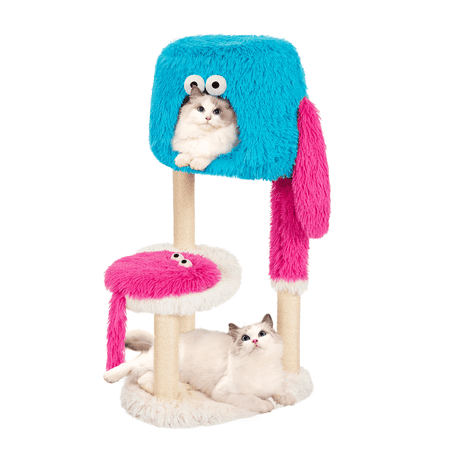 Bifanuo Little Monster Cat Tree, 37.4" Cute Cat Tree House with Cozy Cove, Multiple Platform and Sisal-Wrapped Trunk for Indoor Cats