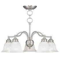 5 Light Brushed Nickel Chandelier/Ceiling Light fixture with White Alabaster Glass Shade