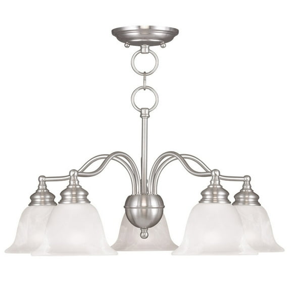 5 Light Brushed Nickel Chandelier/Ceiling Light fixture with White Alabaster Glass Shade