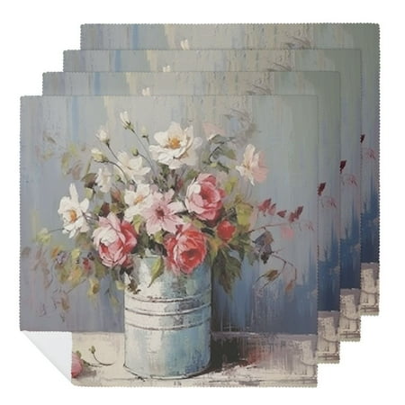 

WENZZ Flowers Cloth Napkins Polyester Reusable Machine Washable Fabric for Events Party Dinner Decor Washable Napkins - Set of 6 16x16 inches 6 PCS