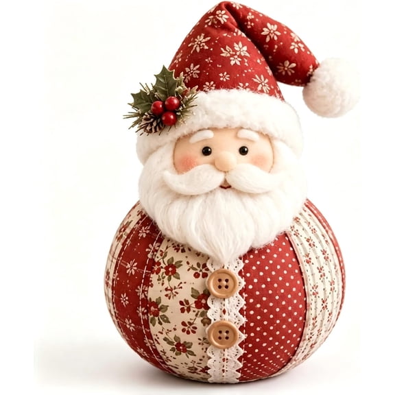 Patchwork Fabric Doll DIY Kit (Santa Claus) | Handmade Sewing Craft Set for Christmas Decor, Farmhouse Seasonal Home Decoration & Gift Making