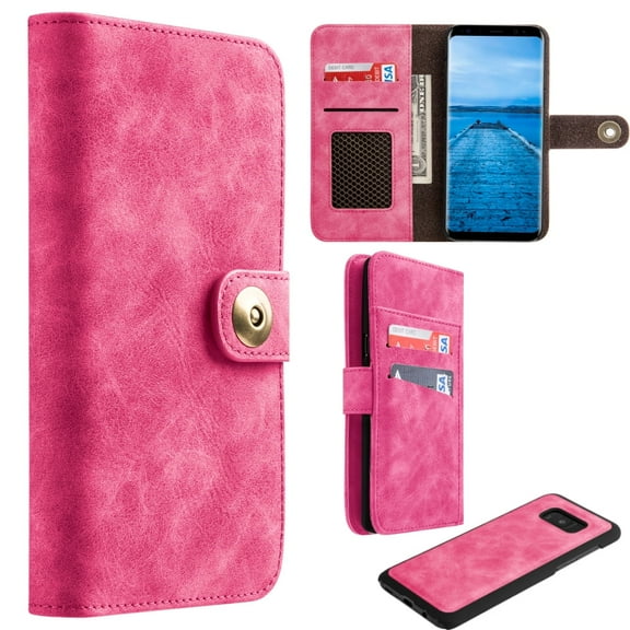 DW Luxury Folio Flip Leather Wallet Case For Samsung Galaxy S8 Plus - Pink