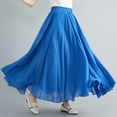 thumbnail image 5 of Womens Solid Color Half Skirt Elastic Waist A Line Skirt Long Half Skirt, Solid Color Sleeveless Full-Length Big & Tall Elastic Waist A-line Skirt Blue, 5 of 7