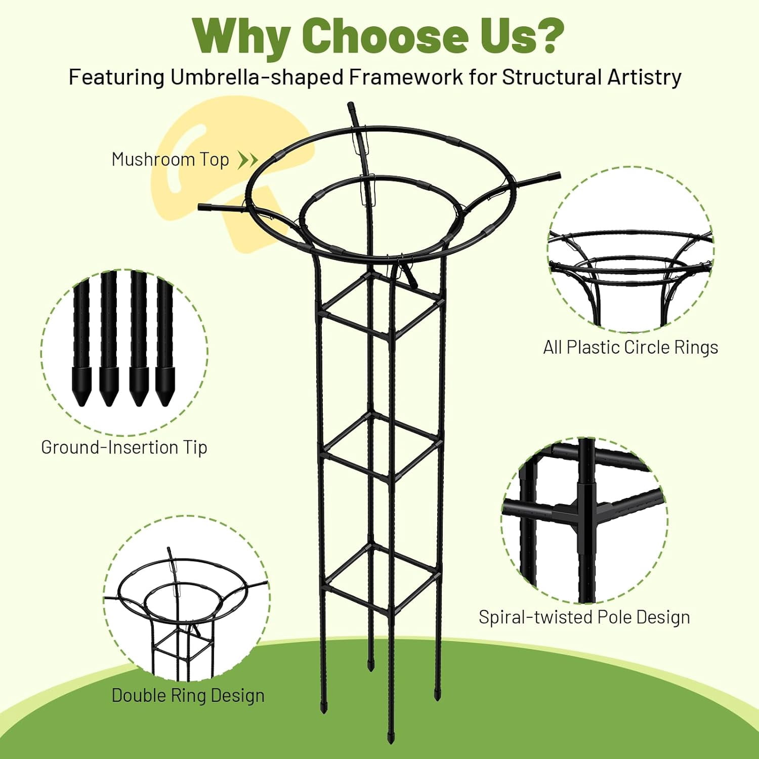 MQHUAYU Mushroom Top Garden Obelisk Trellis, Heavy Duty Rust-Proof Plant Support for Climbing Plants, Cucumber Pea Rose