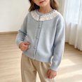 thumbnail image 3 of Jalioing Toddler Girls Sweater Cardigan Cute Lace Patchwork Long Sleeve Crew Neck Button Down Knit Cardigans 0-8 Years, 3 of 9