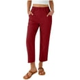 thumbnail image 2 of HongQid Women's Summer High Waisted Baggy Pants Linen Casual Ankle Length Trouser Slacks with Pockets, 2 of 8