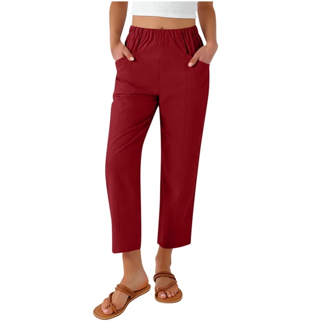 RXMEKW Pantalon Décontracté Uni pour Femmes avec Poches et Taille Élastique, Longueur Régulière
