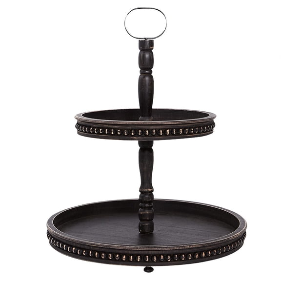 Beaded Wood Round Serving Trays