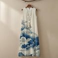 thumbnail image 6 of Jiueut Wave Print Sleeveless Maxi Dress Women with Pockets, Linen Look Flowy Casual Long Sundress Loose Fit Summer Beach Vacation Crewneck Dress, L, 6 of 7