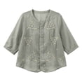 thumbnail image 4 of Qulqfy Cotton Linen Women's Blouses 3/4 Length Sleeve Floral Print Casual Crew Neck Button Down Spring Green Summer Tops for Women 2026 L, 4 of 7