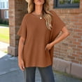 thumbnail image 5 of ManxiVoo Short Sleeve Crewneck Sweater for Women Lightweight Casual Knit Top Perfect for Spring and Fall Transitional Weather XXXL Size Coffee, 5 of 8