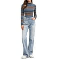 thumbnail image 2 of INSPIRE CHIC Women's Blouse Slim Fit Turtleneck Pleated Front Long Sleeve Knit Top 3XL Blue Striped, 2 of 6
