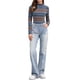 thumbnail image 2 of Camiseta de rayas de manga larga casual de mujer INSPIRE CHIC, cuello alto ajustado, para primavera, otoño y fiestas de Navidad 2026 XL a rayas azules, 2 of 6