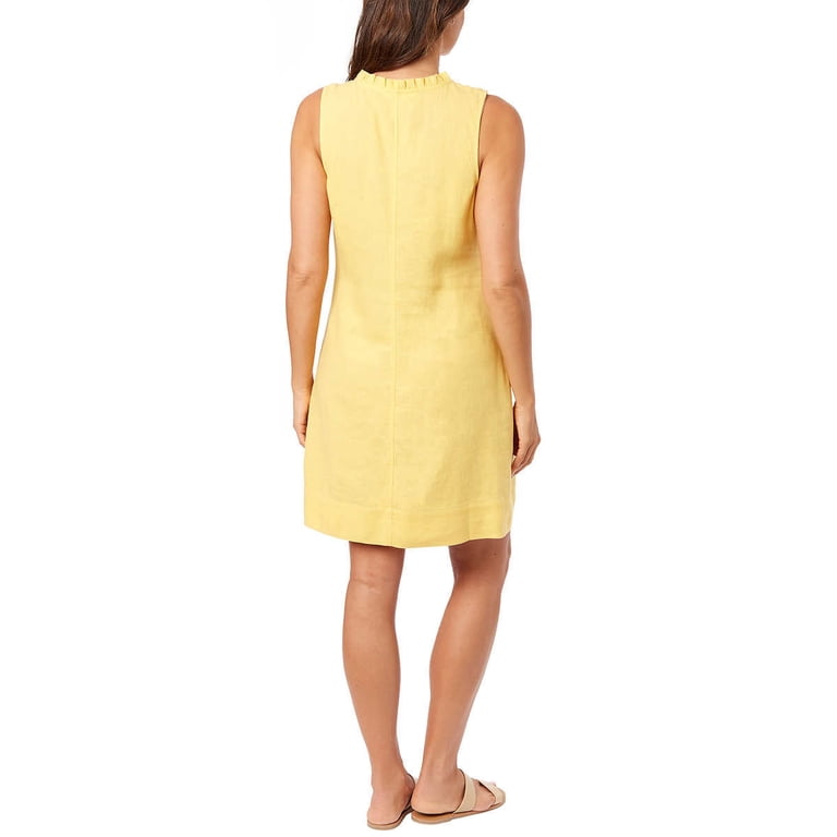 chinese dress ladies Draped Asymmetric Linen Mini Dress Yellow main image 1