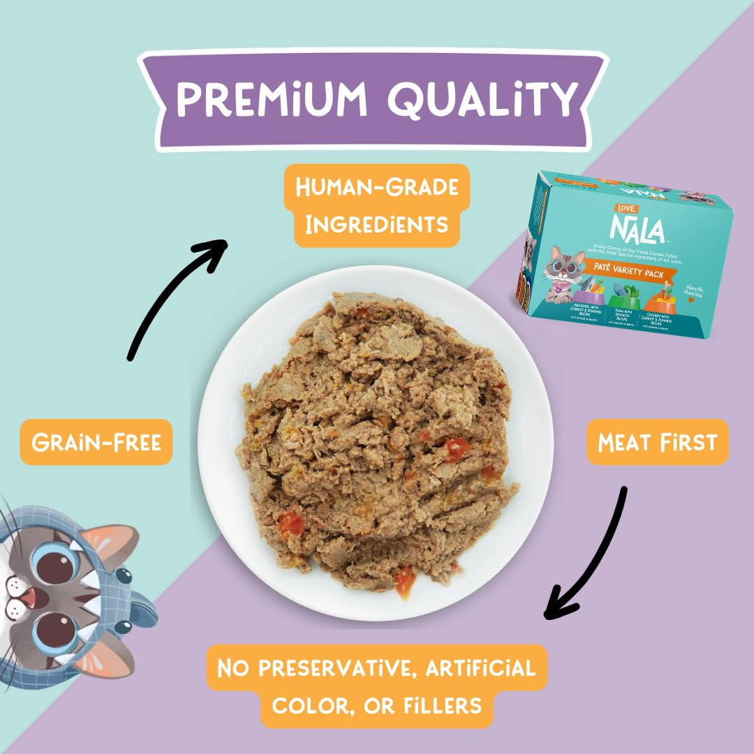 LOVE, NALA Wet Cat Food Pate Recipe - Grain Free Natural Cat Adult  Pate Wet Food, Chicken & Fish Variety - 24 Pack