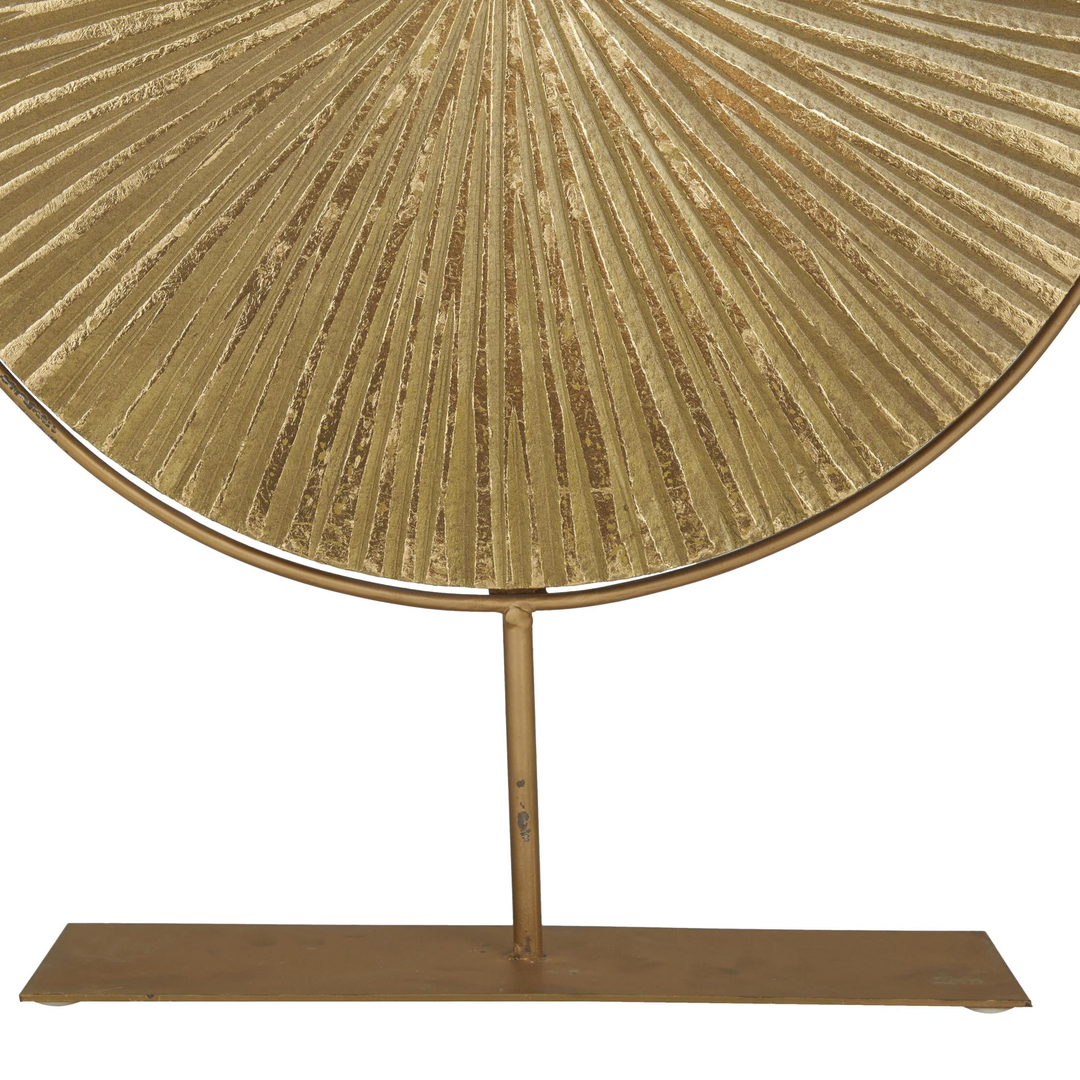 18" x 23" Gold Metal Textured Round Disk Starburst Sculpture with Stand, by CosmoLiving by Cosmopolitan