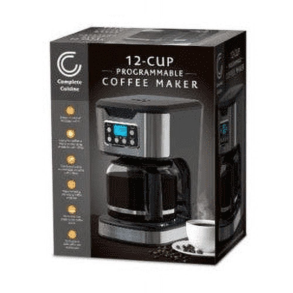 12-Cup Programmable Coffee Maker, Electric Brewer, Auto Shut Off, Digital Display w/Auto-Brew Function, Anti-Drip Pot, Reusable Filter for Fresh Grounds, Square Stainless Steel, Glass Carafe