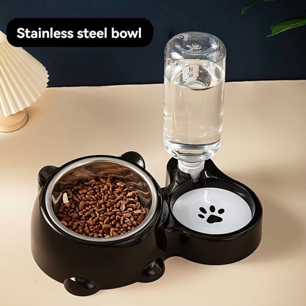 Comedero y Bebedero Automático para Mascotas, Sistema de Alimentación Integrado para Perros y Gatos, Sin Necesidad de Baterías ni Energía, Boca Inclinada,1set-Black