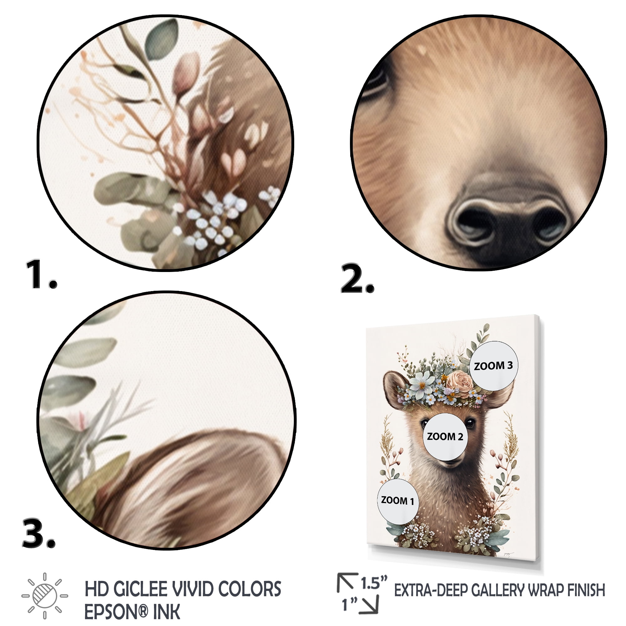 Designart Cute Baby Bear With Floral Crown II Canvas Wall Art