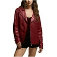 thumbnail image 3 of LWITHSZG Faux Leather Jacket Women Motorcycle Biker Full Zip up Short Coat Fall Winter Long Sleeve Going Out Tops Casual Outerwear Size M, 3 of 6
