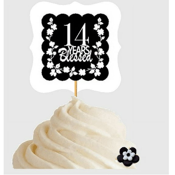 14th Birthday / Anniversary Blessed Cupcake Decoration Toppers Picks -12ct