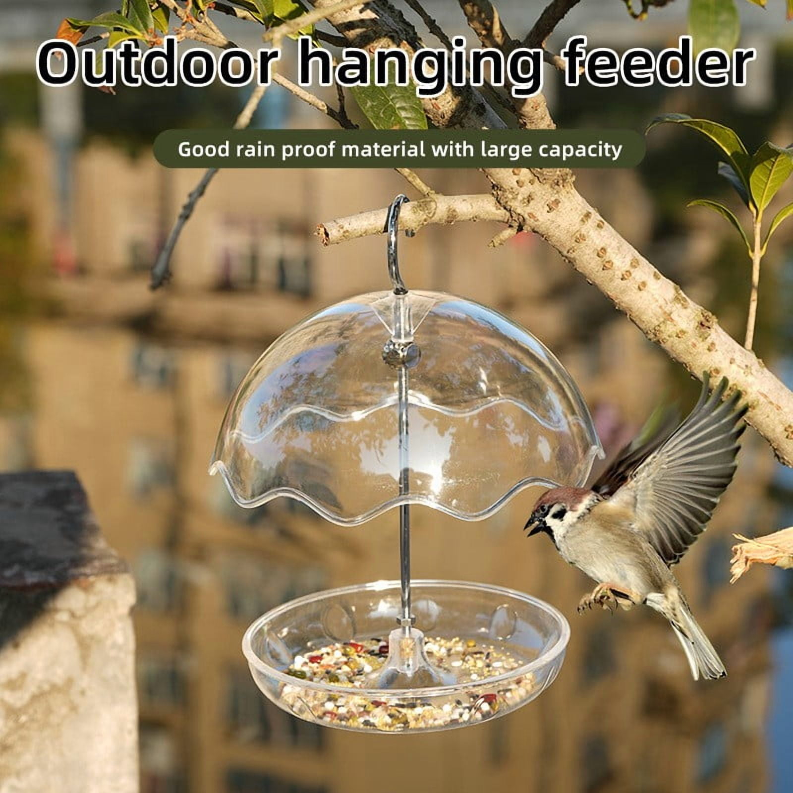 Horivan Outdoor Bird Feeder with Umbrella Top Transparent Hanging Feeder for Garden, All Weather Protection, 360 View Bird Watching, Easy Clean, Squirrel Proof, Attract Wild Birds