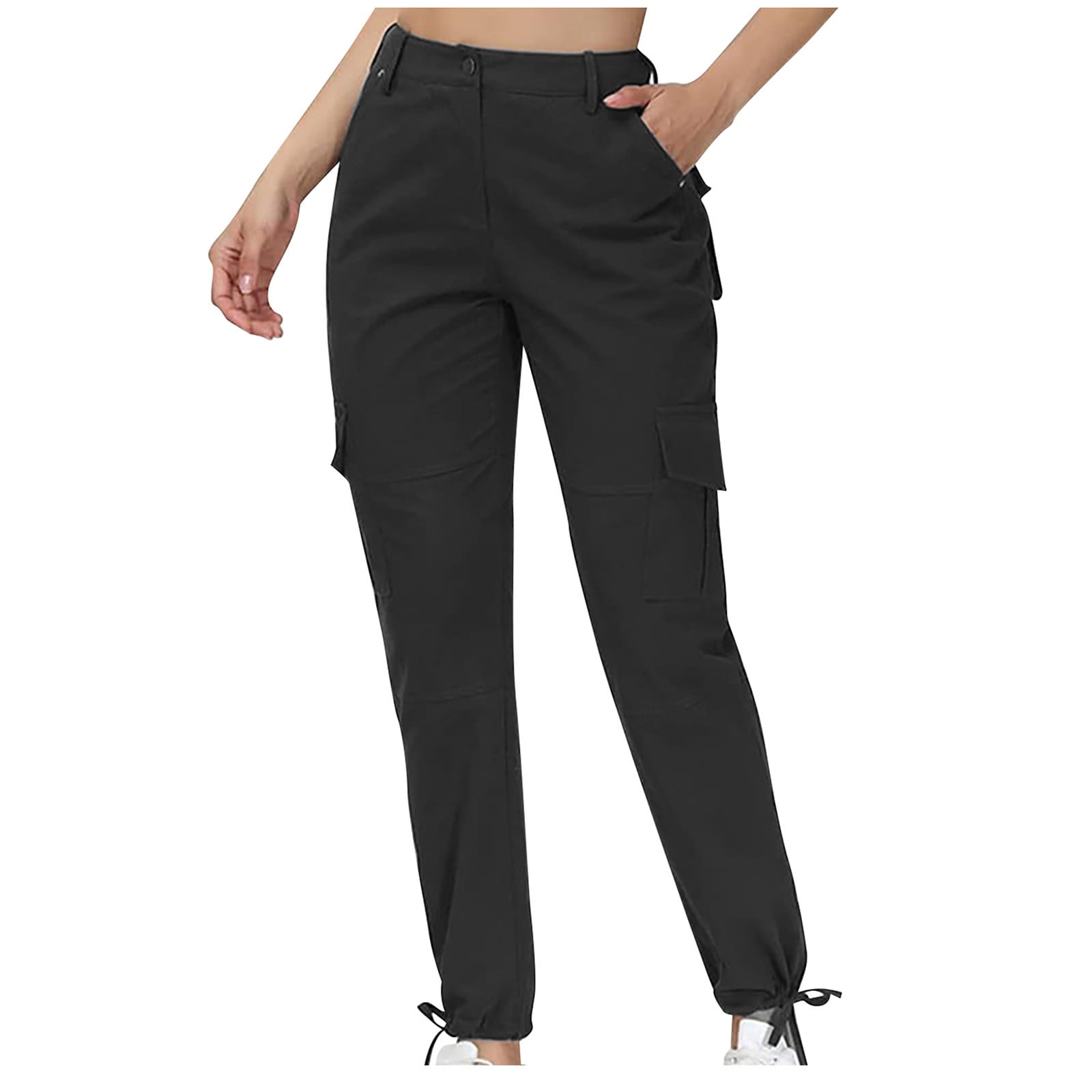 Mrat Baseball Pants Full Length Pants Fashion Women Summer Casual Loose Bandage Pocket Solid Trousers Zipper Pants Casual Pants For Ladies Black M 