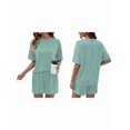 thumbnail image 3 of Women 2 Piece Shorts Set Casual Summer Outfits Ribbed Loose Short Sleeve Matching Lounge Sets Light Green XXL, 3 of 8