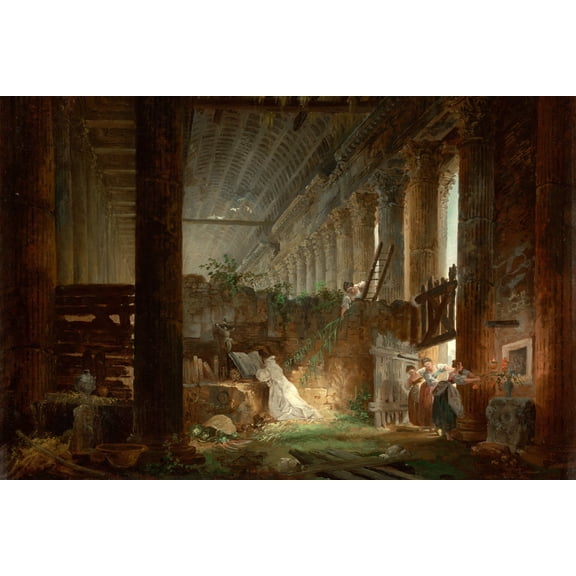 24x36 gallery poster, Hermit Praying in the Ruins of a Roman Temple by Hubert Robert