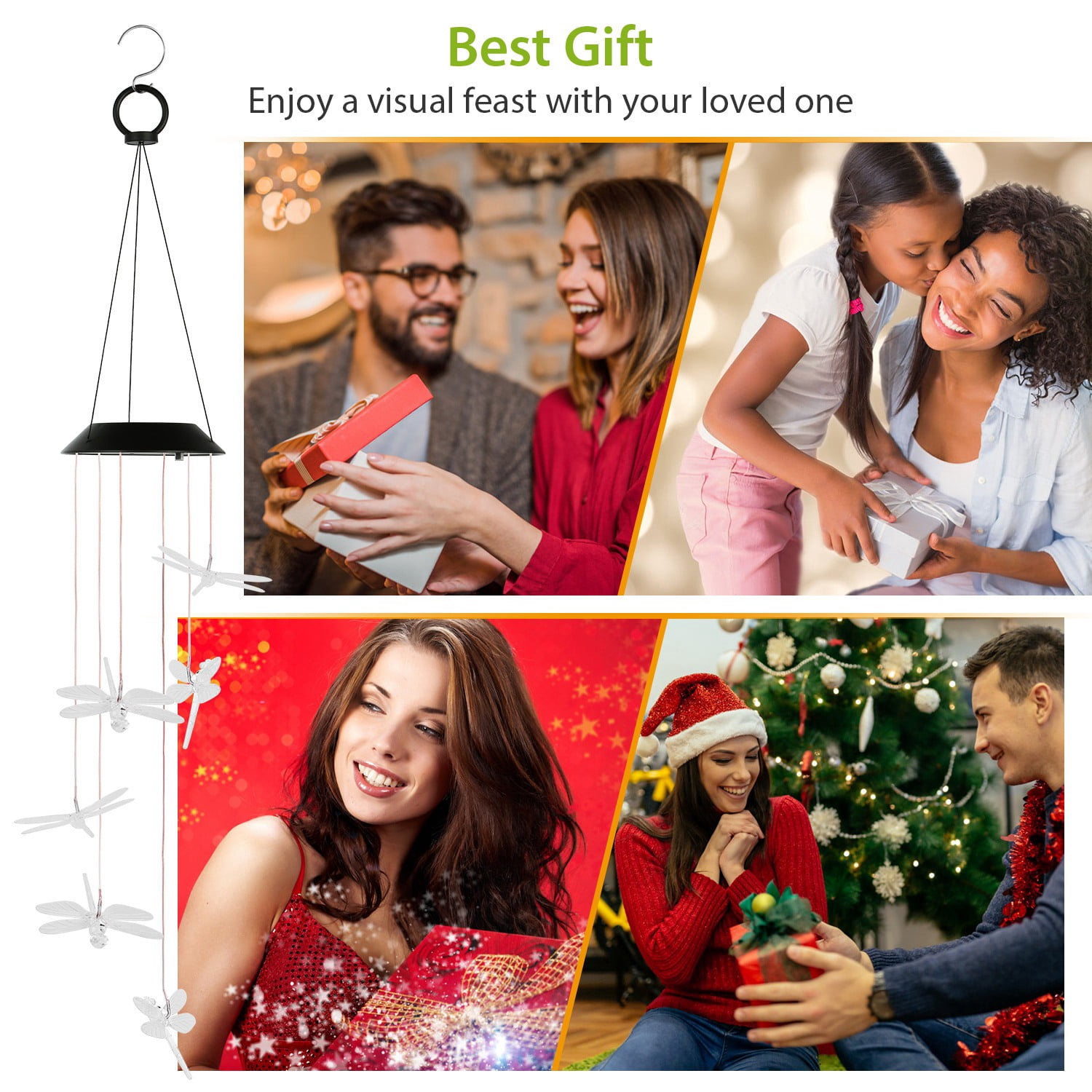 iMounTEK Solar Powered Dragonfly Lights Wind Chimes LED Color Changing Hanging Wind Lamp for Christmas Halloween Garden Patio decor
