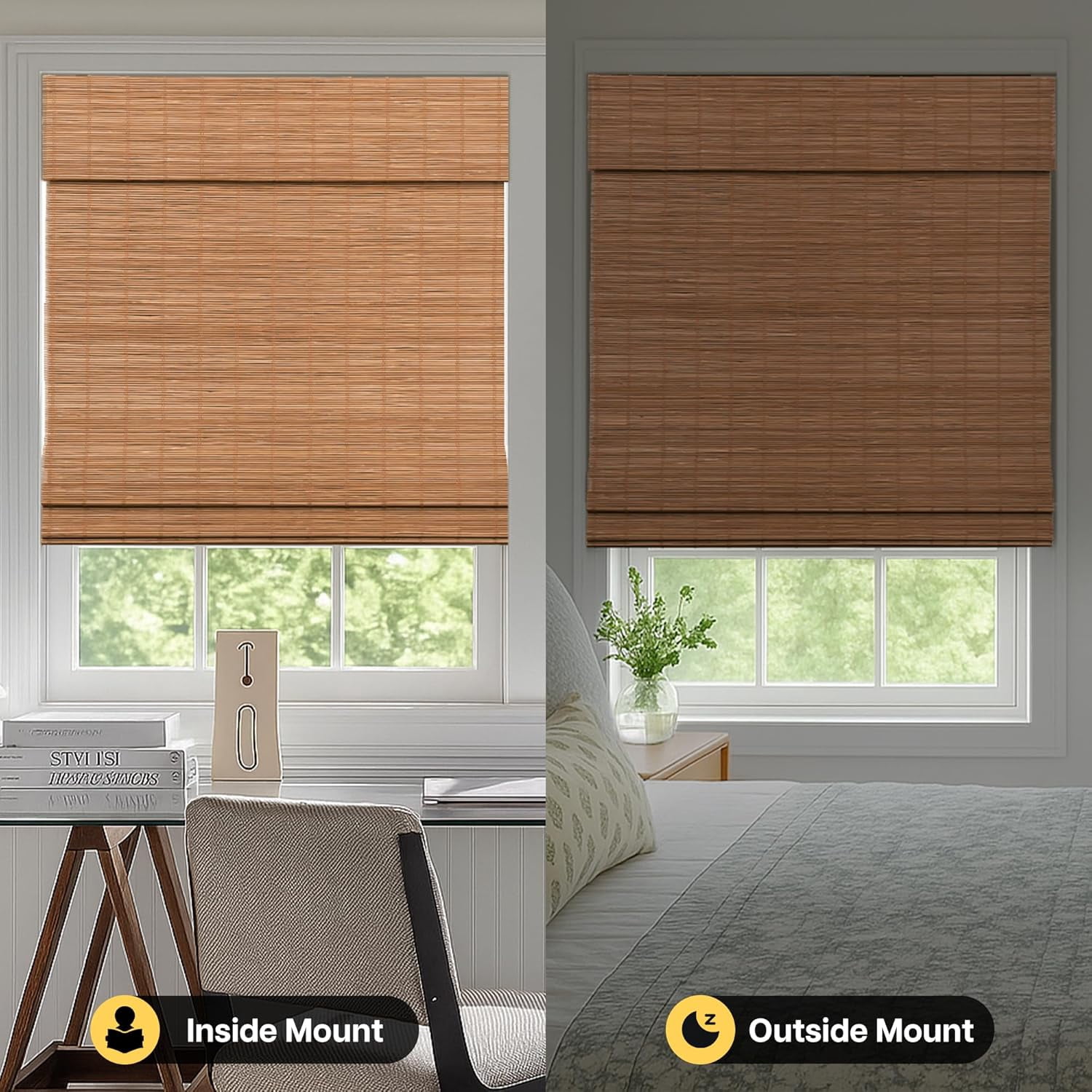 LazBlinds Cordless Blackout Bamboo Roman Shades, Room Darkening Blinds for Interior Windows, Thermal Insulated Roll Up Bamboo Blinds for Home & Patio, 20" W x 64" H, Papara Carbon